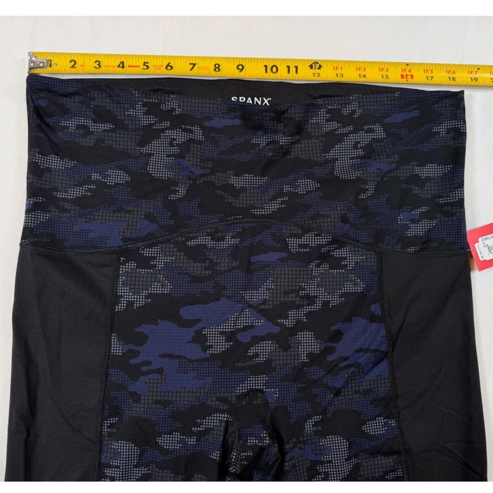 NEW Spanx Sz 3X Camo Print Booty Boost Leggings Full Length Black/Blue Yoga Gym
